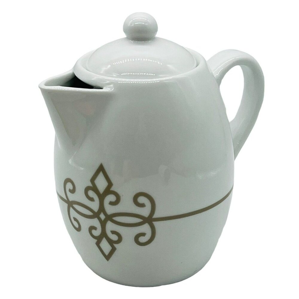 Starbucks White Gold Scroll 2015 Ceramic Coffee Tea Pot 30 oz 900ml